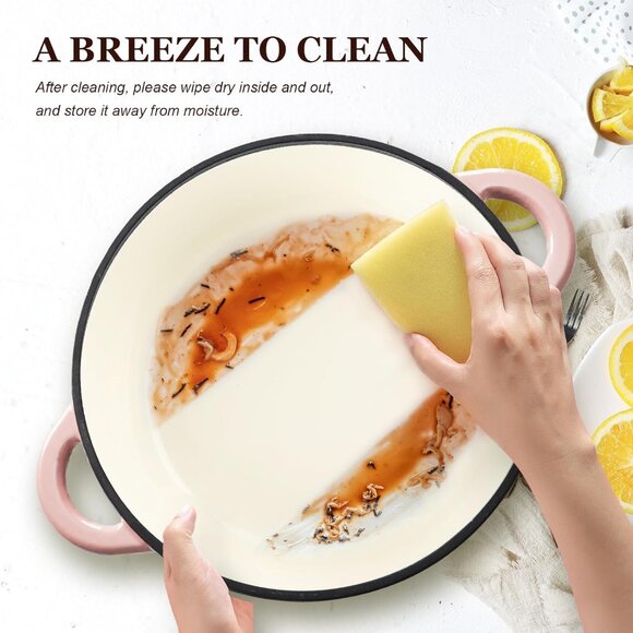 Pink Enameled Cast Iron Dutch Oven With Lid Heavy Duty Pot Overmont 5.5 Quart - Picture 8 of 10